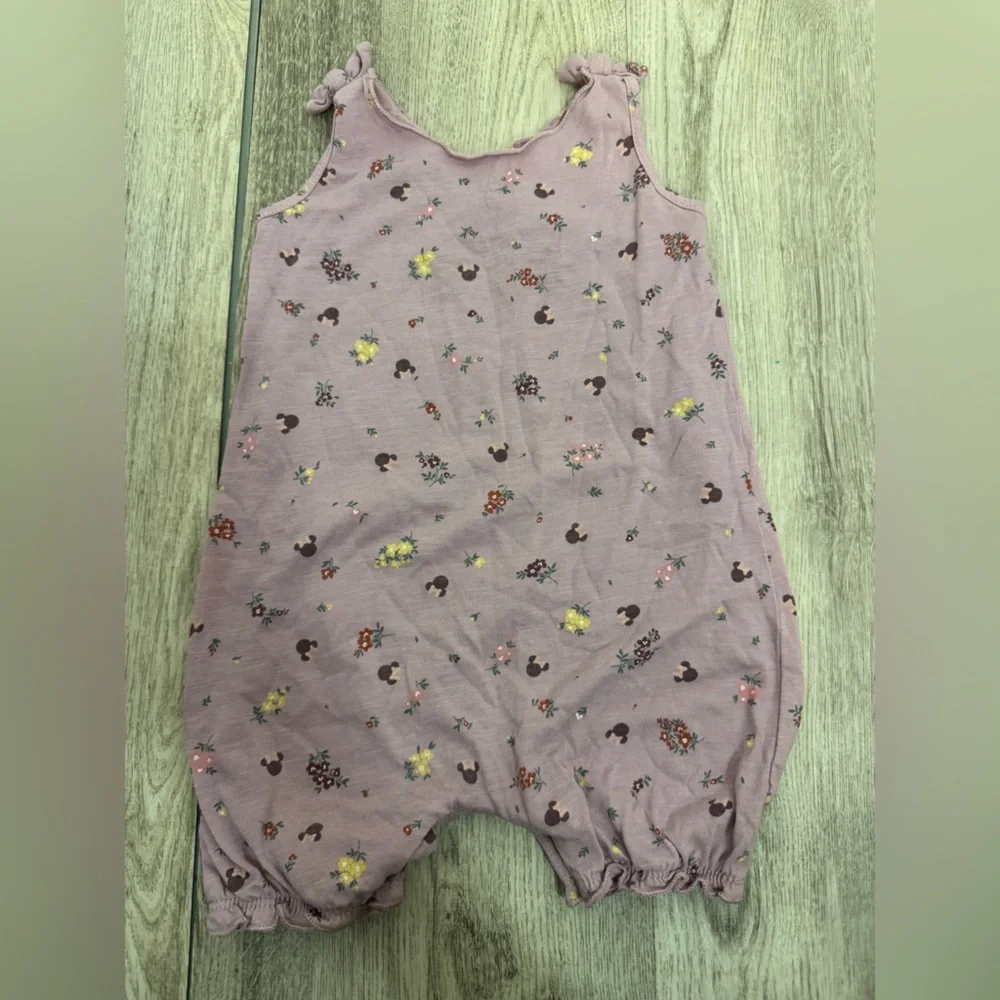 Disney and Jumping Beans Purple Baby Onesie and Floral Romper bundle